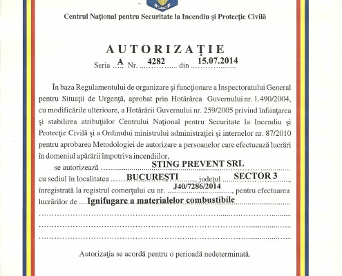 Autorizatie Ignifugare