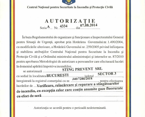 Autorizatie Service Stingatoare